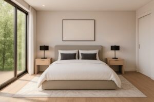 Chambre moderne avec grande fenêtre