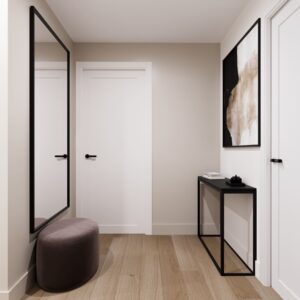 Entrée du condo locatif haut de gamme, design moderne et finitions soignées