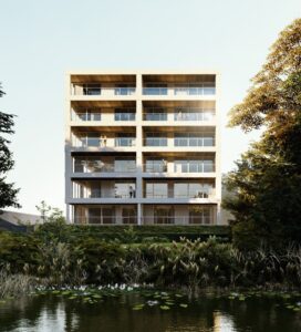 Vue imprenable sur l'eau depuis cet immeuble moderne en béton à Laval